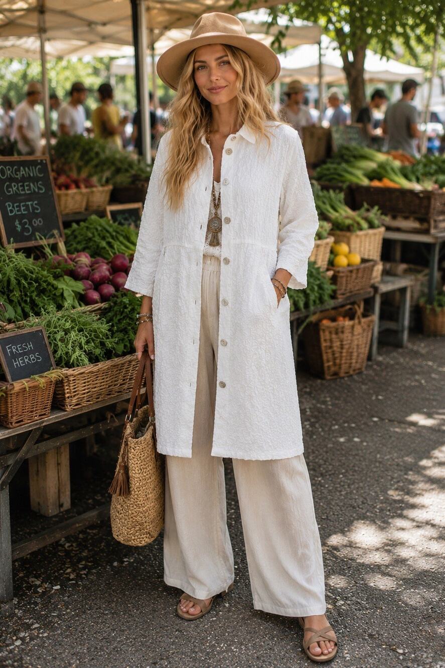 M Square Neetu Malik White Long Sleeve Button Front Lagenlook Size 2 US 12-14